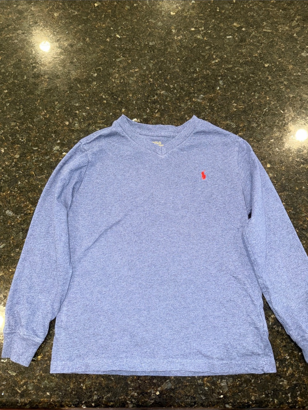 Polo Ralph Lauren Heather Blue Long Sleeve V-Neck T-Shirt - Boys